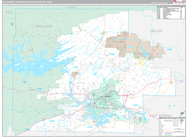 Hot Springs, AR Metro Area Wall Map